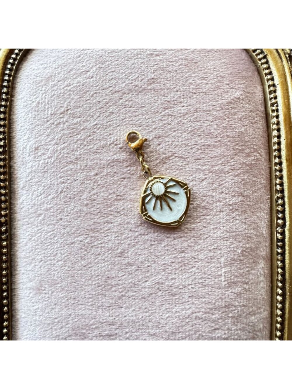 18k Gold PVD Stainless Steel Sunburst Charm Clip On Celestial Sun White Enamel - Picture 10 of 13